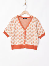 【2色展開】Meridianフラワーパターン 半袖ニットカーディガン