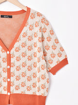 【2色展開】Meridianフラワーパターン 半袖ニットカーディガン