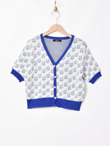 【2色展開】Meridianフラワーパターン 半袖ニットカーディガン