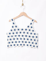 【2色展開】Meridian フラワークロシェ クロップドノースリーブトップス