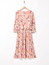 総柄 長袖ワンピース