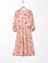 総柄 長袖ワンピース