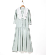 アメリカ製 スカラップカラー ドット柄 長袖ワンピース