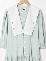 アメリカ製 スカラップカラー ドット柄 長袖ワンピース