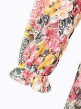 花柄 レース フリルカラー 長袖ワンピース