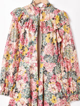 花柄 レース フリルカラー 長袖ワンピース