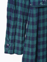 チェック×花柄 レイヤードデザイン 長袖ワンピース