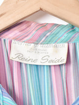 ベルト付き ストライプ 長袖 シルク シアーワンピース