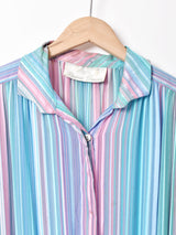 ベルト付き ストライプ 長袖 シルク シアーワンピース