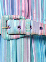 ベルト付き ストライプ 長袖 シルク シアーワンピース