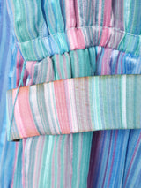 ベルト付き ストライプ 長袖 シルク シアーワンピース