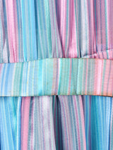 ベルト付き ストライプ 長袖 シルク シアーワンピース