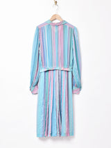 ベルト付き ストライプ 長袖 シルク シアーワンピース