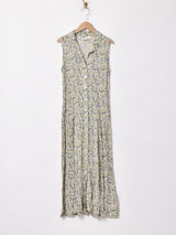 小花柄 オープンカラー スリーブレスワンピース