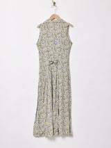 小花柄 オープンカラー スリーブレスワンピース