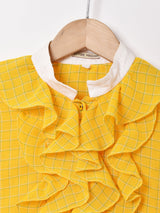 チェック柄 フリル スリーブレスブラウス