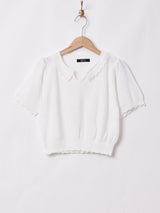 【2色展開】Meridianフリルカラ— 半袖 ニットトップス