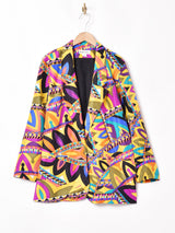 マルチカラー 総柄 シルクジャケット