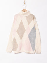 アーガイル柄 タートルネックセーター