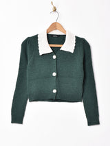 【2色展開】Meridian 襟付き パフスリーブ リブカーディガン