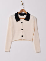 【2色展開】Meridian 襟付き パフスリーブ リブカーディガン