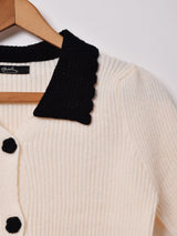 【2色展開】Meridian 襟付き パフスリーブ リブカーディガン