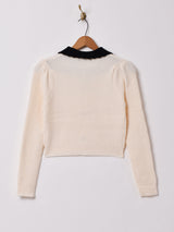 【2色展開】Meridian 襟付き パフスリーブ リブカーディガン