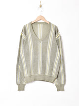 イタリア製 ストライプ Vネックセーター