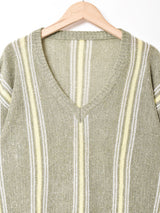 イタリア製 ストライプ Vネックセーター