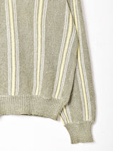 イタリア製 ストライプ Vネックセーター