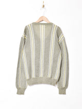 イタリア製 ストライプ Vネックセーター