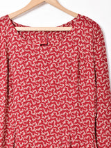 総柄 長袖ワンピース