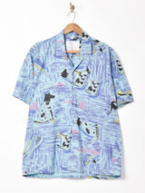 ドッグプリント 総柄 半袖 オープンカラーシャツ