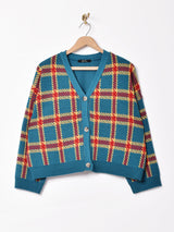 【2色展開】Meridian チェック柄 Vネックカーディガン