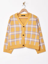 【2色展開】Meridian チェック柄 Vネックカーディガン