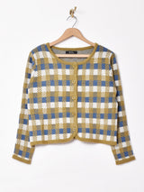 Meridian シェパードチェック クルーネックカーディガン