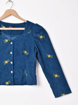 【3色展開】Meridian 花刺繍 コーデュロイブラウス