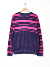 後染め ボーダ—切り替え ベロアトップス