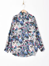 総柄 長袖シルクシャツ