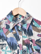 総柄 長袖シルクシャツ