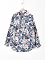 総柄 長袖シルクシャツ