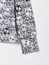 オープンカラー 幾何学模様 長袖シャツ