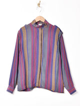 スタンドカラー マルチストライプ 長袖シャツ