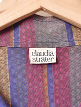 スタンドカラー マルチストライプ 長袖シャツ