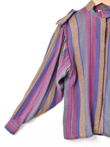 スタンドカラー マルチストライプ 長袖シャツ