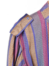 スタンドカラー マルチストライプ 長袖シャツ