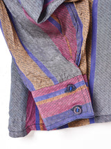 スタンドカラー マルチストライプ 長袖シャツ