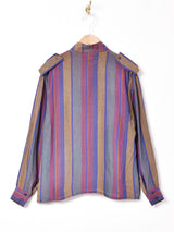 スタンドカラー マルチストライプ 長袖シャツ