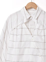 ボーダーデザイン 長袖ブラウス