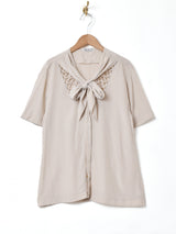 イタリア製 ボウタイ 半袖 シルクブラウス